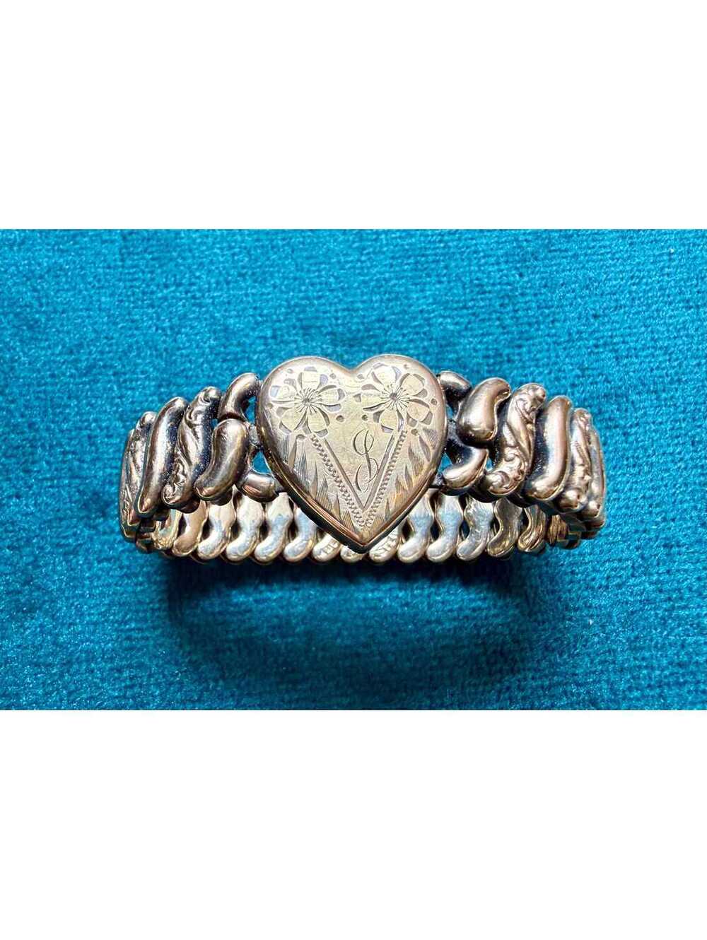 Vintage Sweetheart Expansion Bracelet Gold Wash Sterling Silver, Engraved Heart